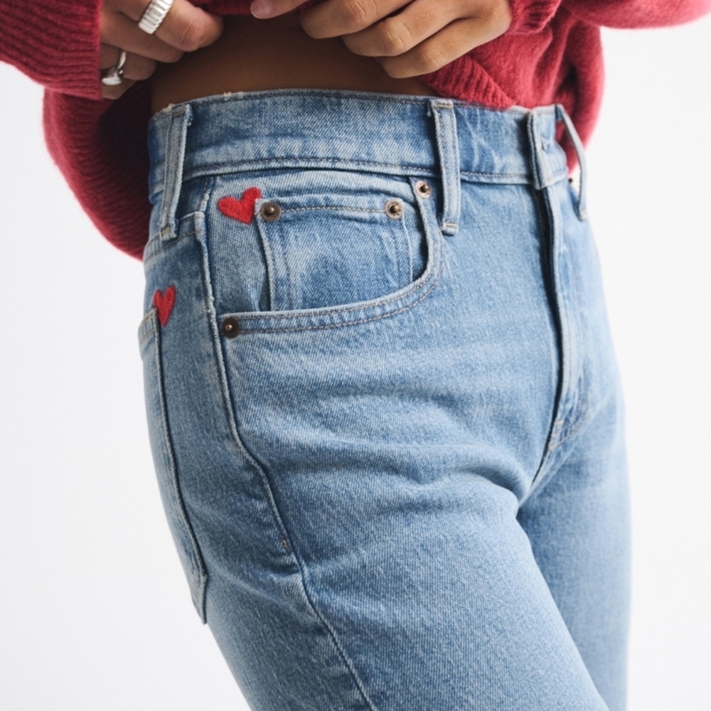 Stylish Blue Jeans with Red Heart Accents